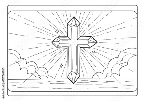 Radiant Crystal Cross, A Black and White Coloring Page for Seren