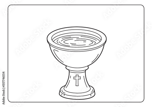 Elegant baptismal font illustration in continuous line drawing s
