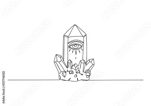 Mystical Crystal with Eye Continuous Line Drawing, Spiritual Sym
