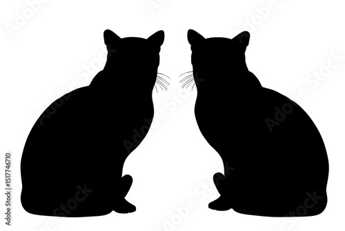 Shadow cats in love vector silhouette illustration isolated. Lovely pet. Home animal. Guard on farm. Shape cats mating. Domestic animals couple, male and female family.