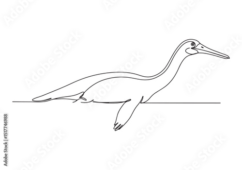 Elegant Hesperornis Aquatic Bird in Minimalist Continuous Line A