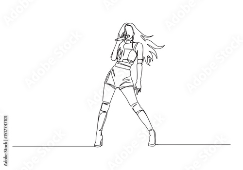 Captivating K-Pop Idol Performance, A Continuous Line Art Illust