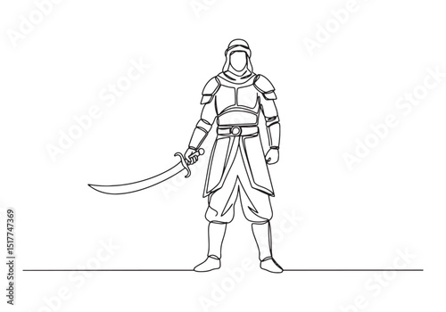 Stoic Saracen Warrior, A Continuous Line Drawing of Ancient Stre