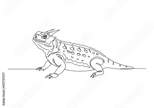 Elegant horned lizard portrait in a sleek continuous line drawin