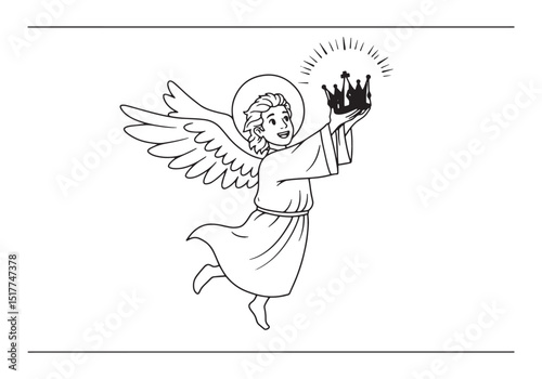 Jehudiel with crown coloring page for kids black and white illus