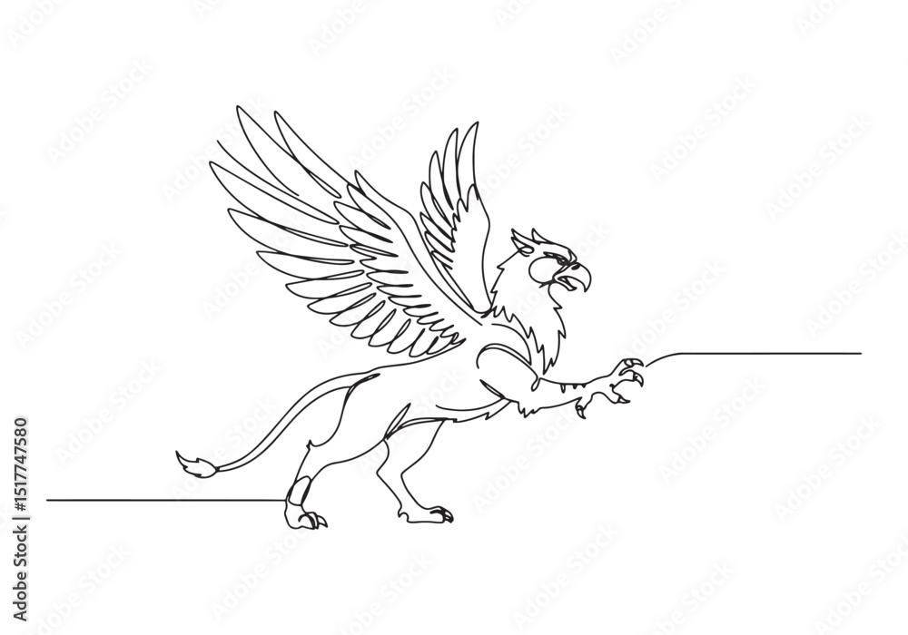 Fototapeta premium Elegant Griffin Illustration in Continuous Line Drawing Style on