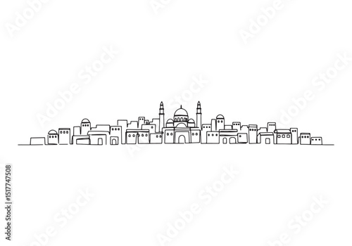 Minimalist biblical city skyline illustration in continuous line