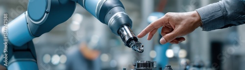 Industrial cobot handing component to technician