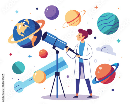 Scientist Exploring Cosmos Planets Stars Universe Astronomy Telescope Research Discovery Space