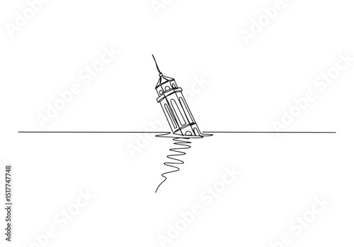 Minimalist Continuous Line Drawing of a Leaning Tower in Water R