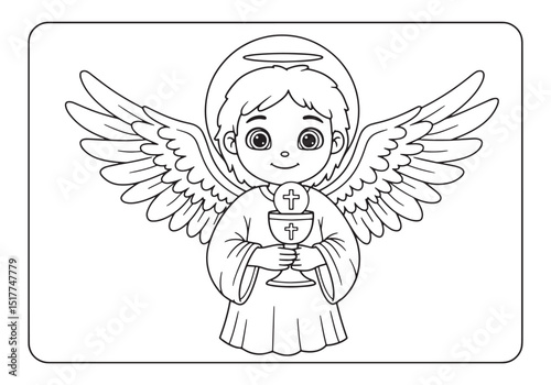 Angel Holding Chalice Coloring Page for Kids and Adults - Religi