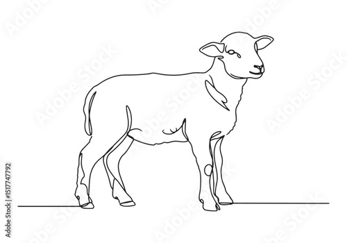 Elegant lamb illustration in continuous line art style, black an