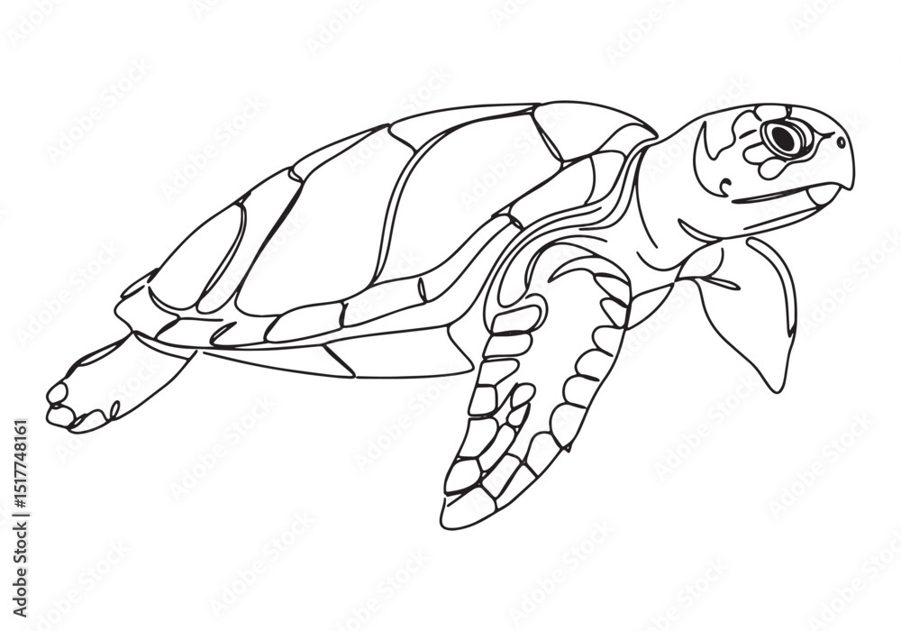 Fototapeta premium Elegant continuous line drawing of a green sea turtle illustrati