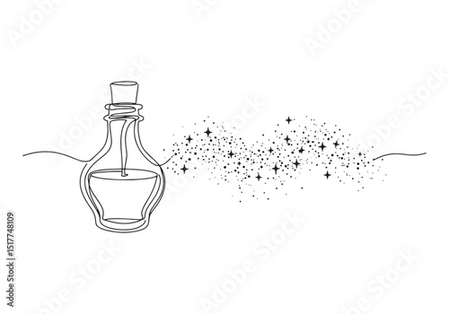 Elegant one-line drawing illustration of lamp oil turning into s