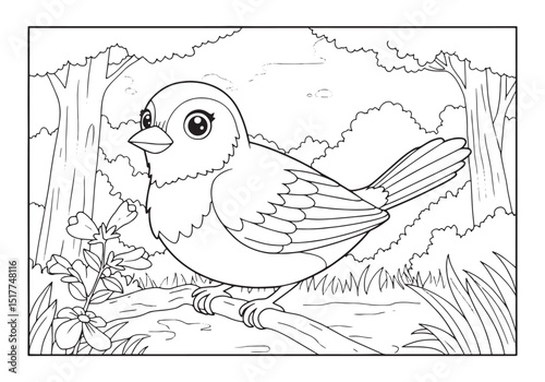 Adorable tanager bird perched on a branch in a black and white c