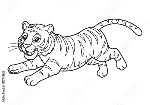 Elegant one-line drawing illustration of a leaping tiger in blac