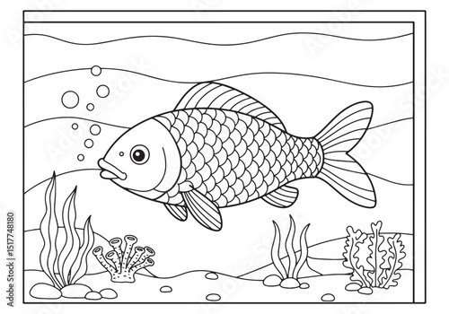 Detailed Carp Coloring Page for Relaxation and Creative Expressi