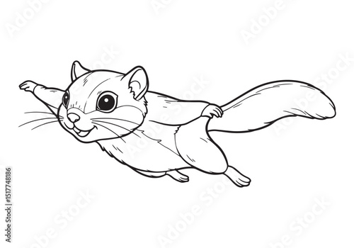 Elegant flying squirrel illustration with continuous oneline dra