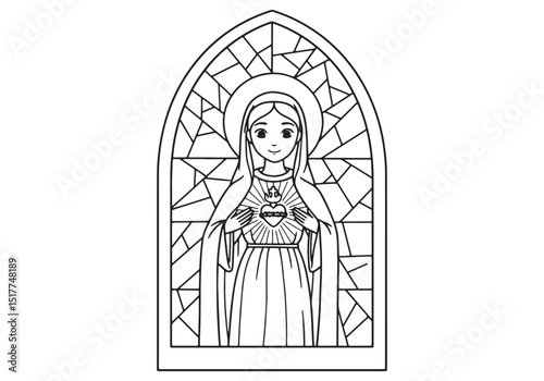 Illustration of the Immaculate Heart of Mary in a Stained Glass