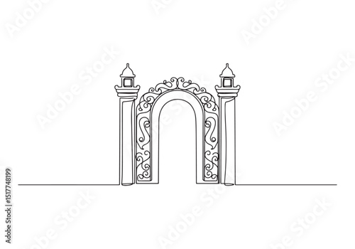 Elegant Gate Silhouette in Continuous Line Art, A Symbol of Pass