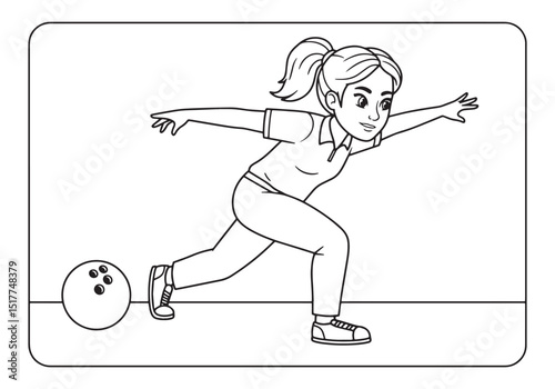 Illustration of a female bowler in action suitable for coloring