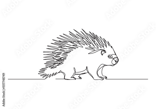 Elegant minimalism, a continuous line drawing of a spiky porcupi