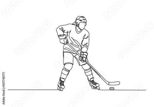 Dynamic female ice hockey player illustration in continuous line