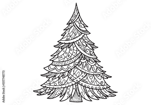 Intricate christmas tree design in coloring book style illustrat