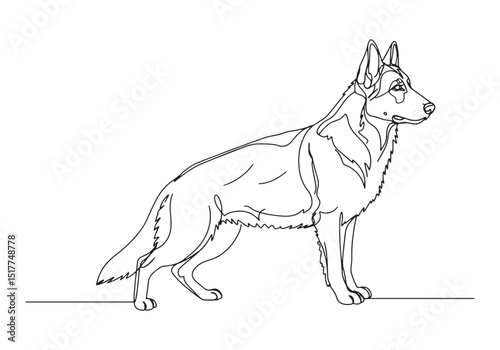 Elegant german shepherd portrait with continuous line drawing st