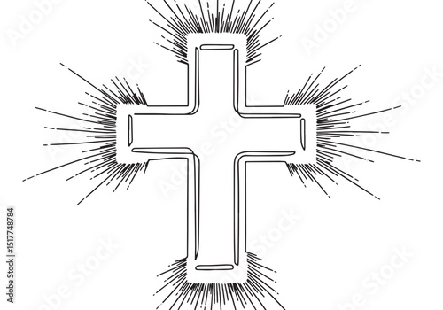Elegant christian cross illustration in continuous line art styl