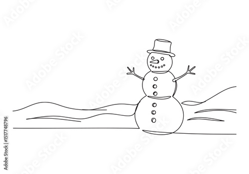 Elegant snowman illustration in a single continuous line drawing