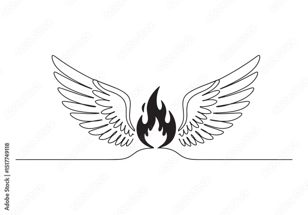Obraz premium Minimalist wings and fire line art, continuous line drawing illu