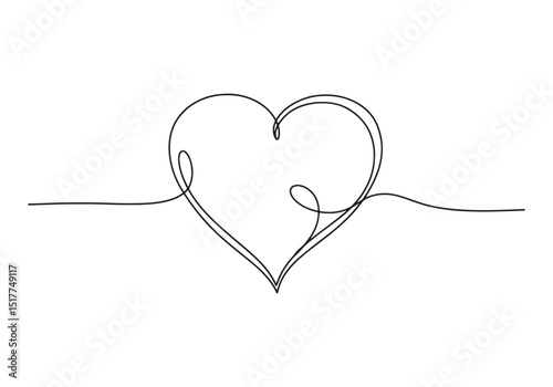 Elegant continuous line drawing of a heart, Symbolizing love and