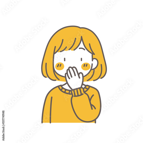 驚いて口元を隠す女性のイラスト