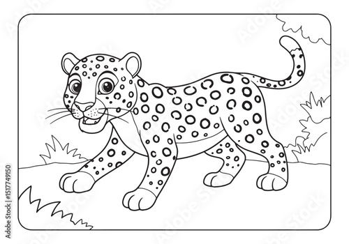 Leopard illustration in coloring book style for kids and creativ