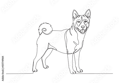 Elegant Basenji Portrait, A Continuous Line Drawing in Black and