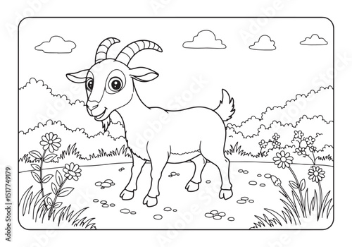 Adorable Nubian Goat in a Playful Black and White Coloring Book