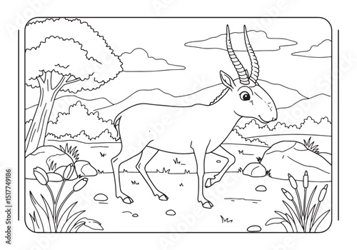 Delightful Saiga Antelope in Natural Habitat, A Coloring Book Ad