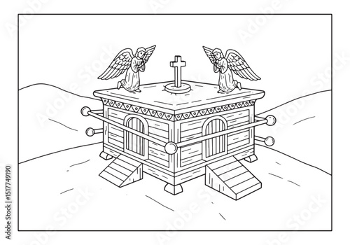 The Ark of the Covenant coloring page with angels illustration