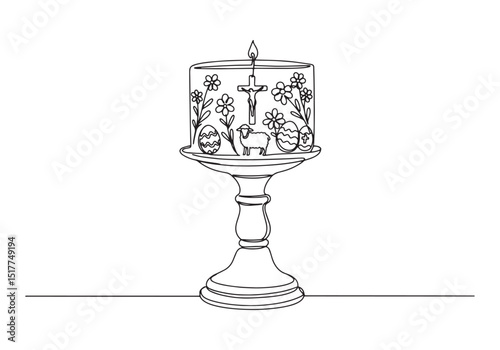 Elegant One-Line Drawing of a Paschal Candle for Easter Celebrat