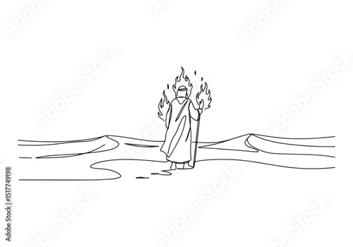 Spiritual awakening in the desert illustrated with continuous li