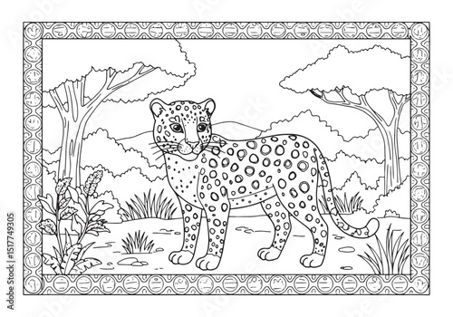Leopard in Natural Habitat Coloring Page for Creative Relaxation