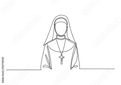 Elegant continuous line drawing of a nun's habit in minimalist s