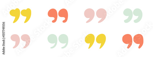 Doodle quotation mark. Hand drawn color comma set for speech bubble. Vector comic apostrophe icon for conversation. Sketch scribble signs. Punctuation symbol on white background
