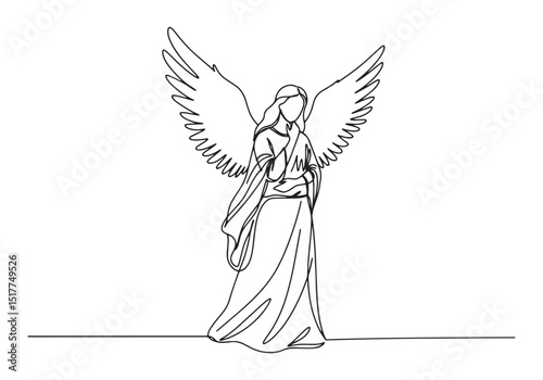 Elegant continuous line drawing of an angel with outstretched wi