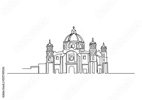 Elegant Basilic Architecture, A Continuous Line Drawing Illustra