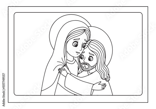 Heartwarming Embrace, Mary and Jesus in a Tender Moment, Colorin