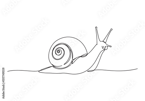 Minimalist Snail Illustration, Continuous Line Art in Black and