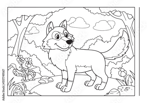 Charming Gray Wolf Cub Adventure, A delightful coloring book ill