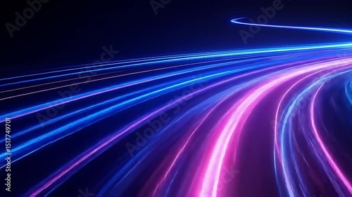 Abstract blue and orange light trails creating a tunnel effect, representing speed and movement.
